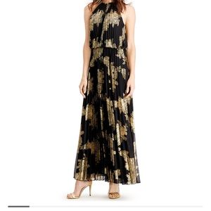 MSK metallic print pleated blouson gown